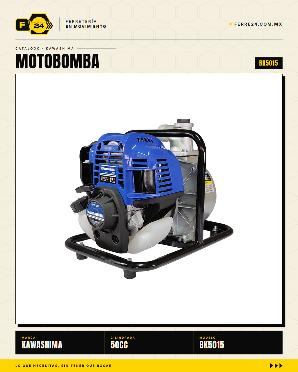 Motobomba Kawashima BK5015 50 cc — 1" y 1.5", 30 m · sec_001