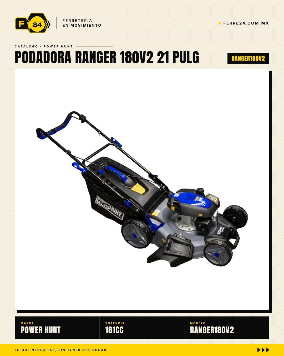 Podadora de Pasto 21" — 180 cc, Chasis de Acero y Triturado · sec_001