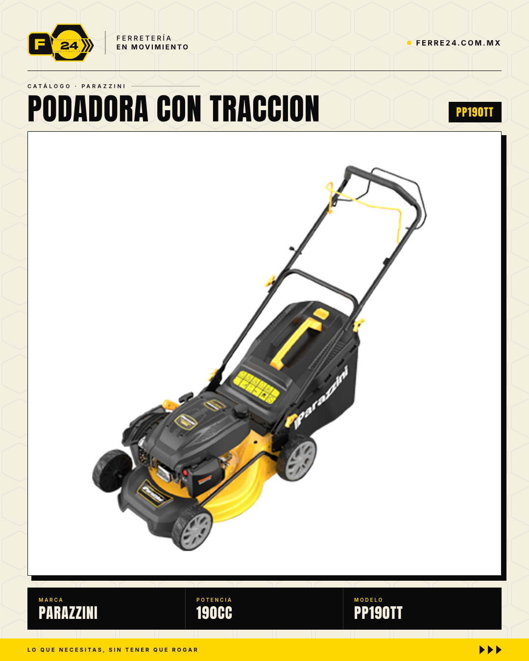 Podadora Autopropulsada 190cc — Corte 21" y Bolsa 65L · sec_001