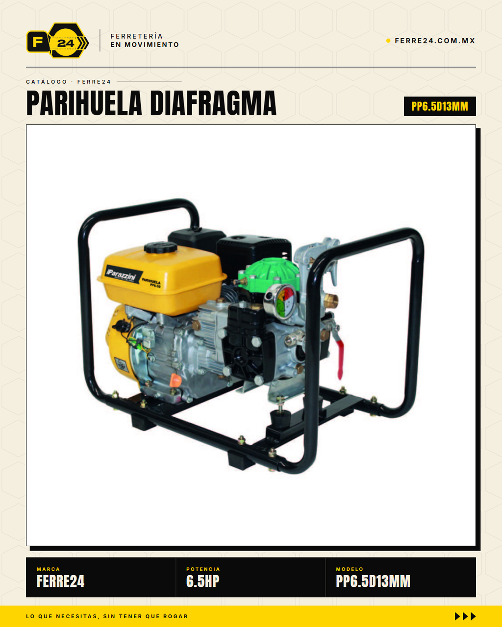 Parihuela de Diafragma 6.5 HP — Manguera Gruesa, Carrete y Pistola · sec_001