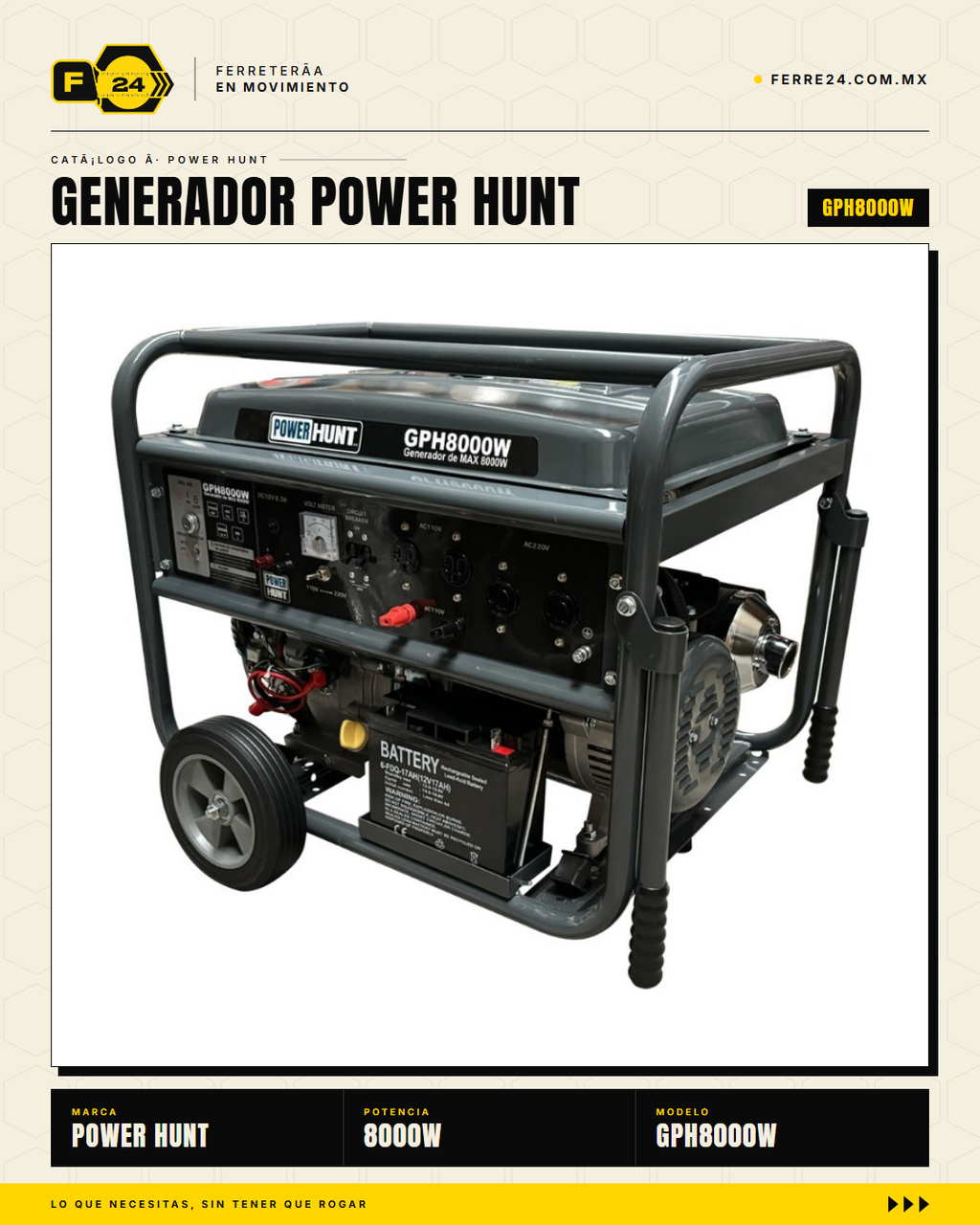 GPH8000W — motor 16HP 4T encendido eléctrico y manual