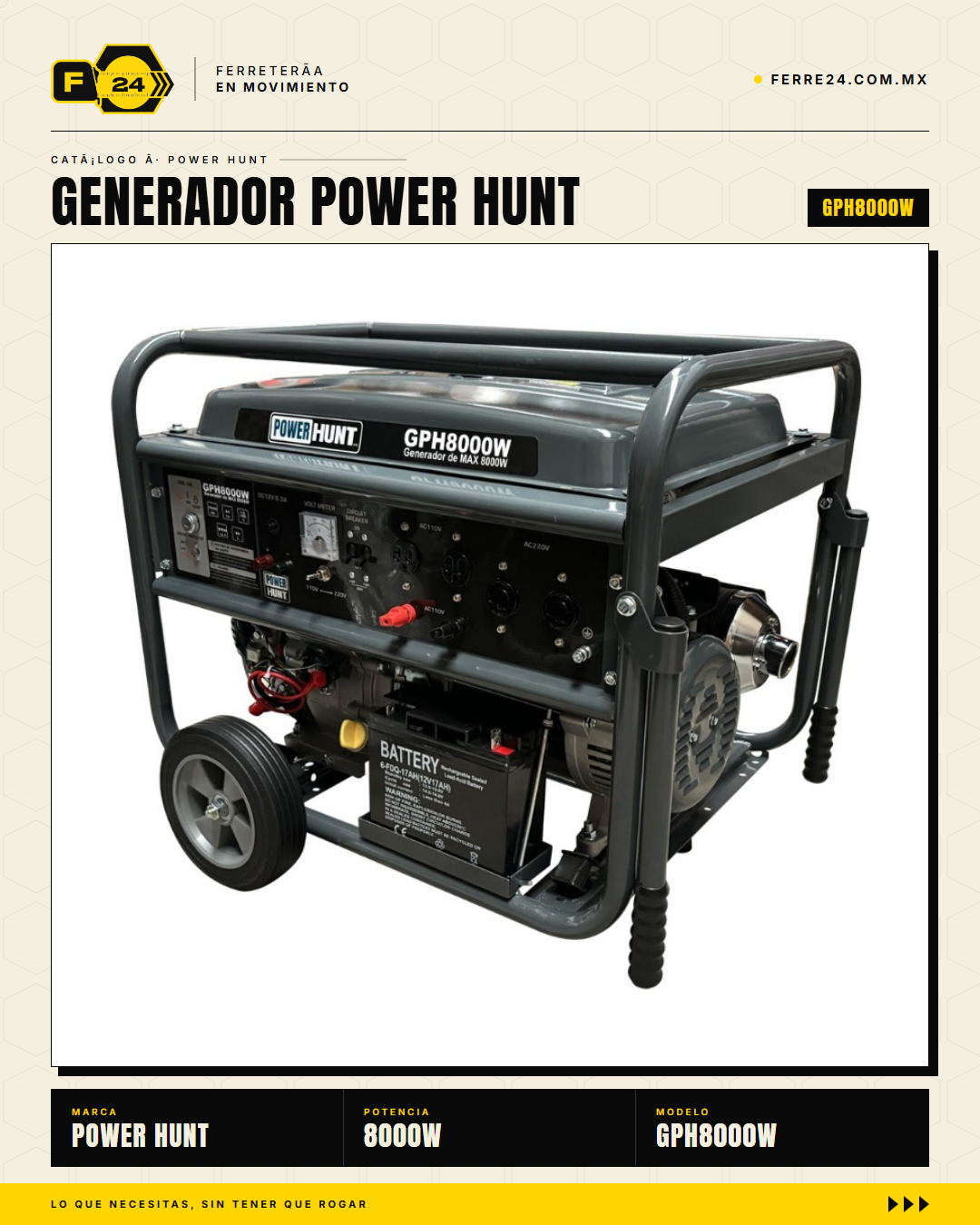 GPH8000W — motor 16HP 4T encendido eléctrico y manual