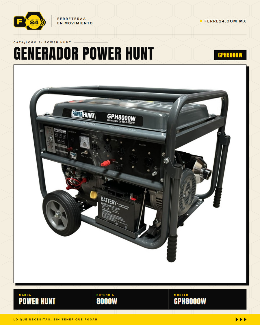 GPH8000W — motor 16HP 4T encendido eléctrico y manual