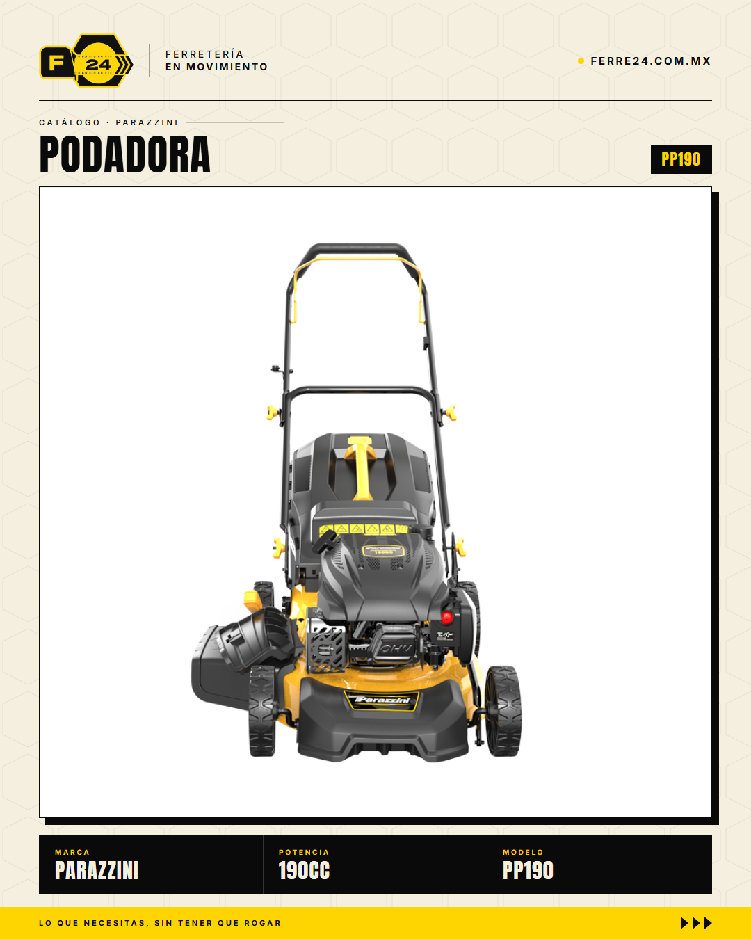 Podadora a Gasolina 190cc Parazzini Pro PP190 — Corte 21" y Bolsa 65L · sec_001