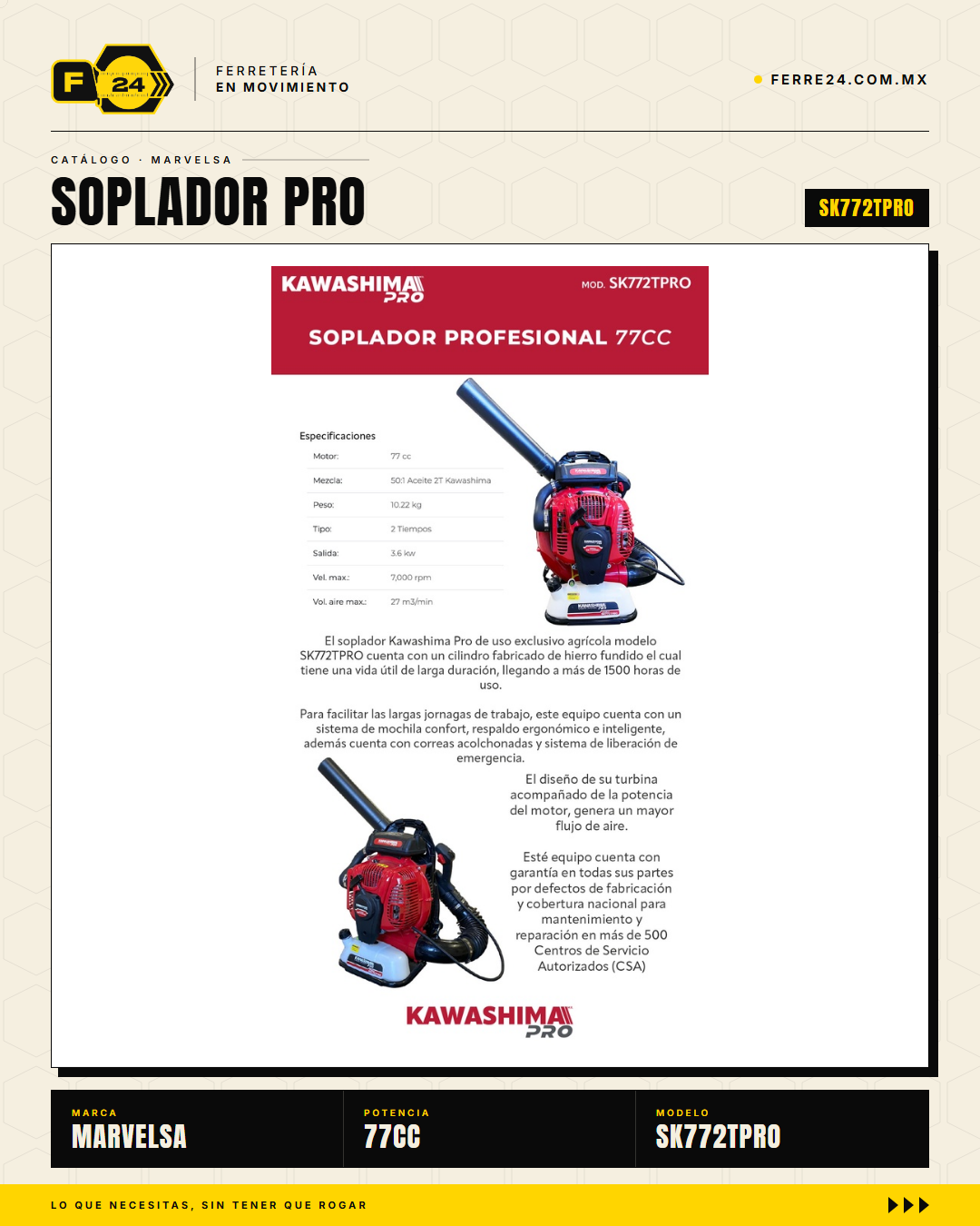 Soplador de Mochila Profesional 77cc — Kawashima Pro SK772TPRO · sec_001