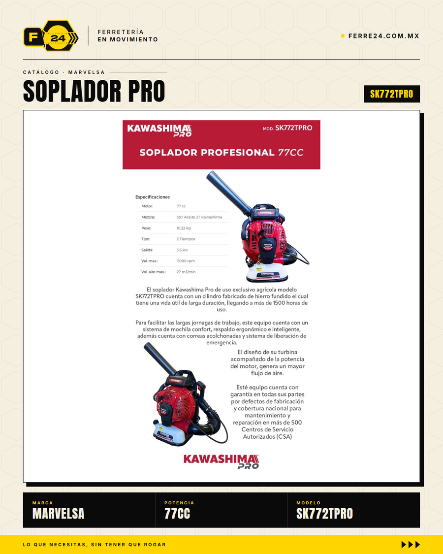 Soplador de Mochila Profesional 77cc — Kawashima Pro SK772TPRO · sec_001