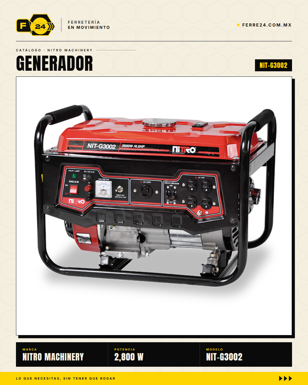Generador a gasolina 2,800 W Nitro Machinery NIT-G3002 · sec_001