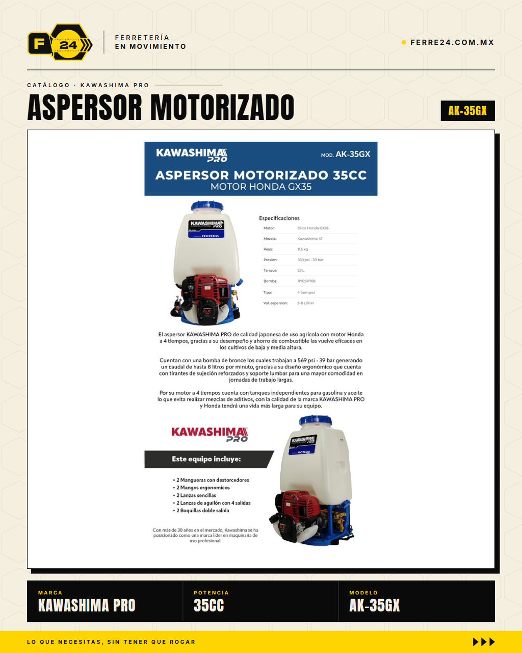 Aspersor de Mochila 35 cc — Motor Honda GX35, Tanque de 25 L · sec_001