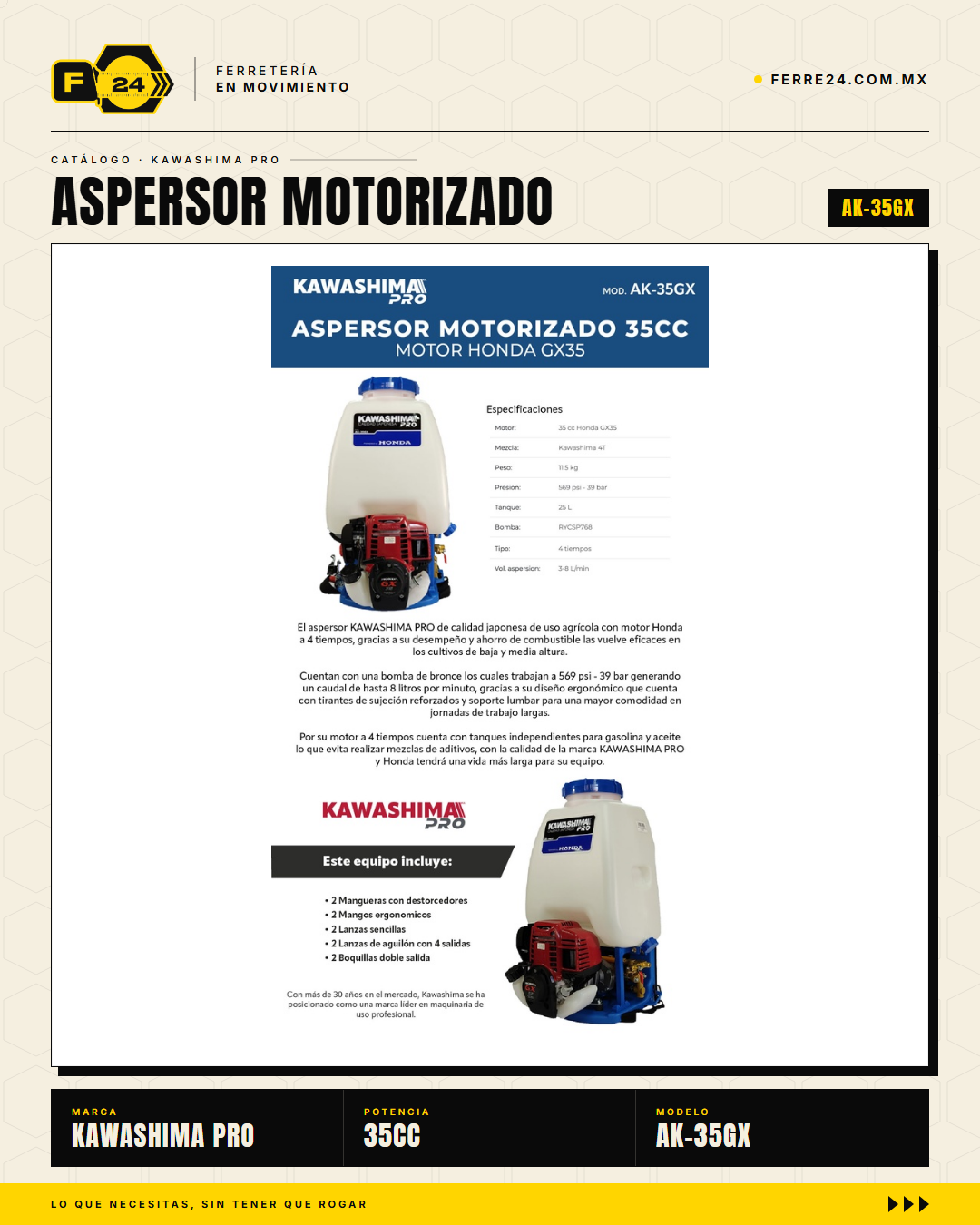 Aspersor de Mochila 35 cc — Motor Honda GX35, Tanque de 25 L · sec_001