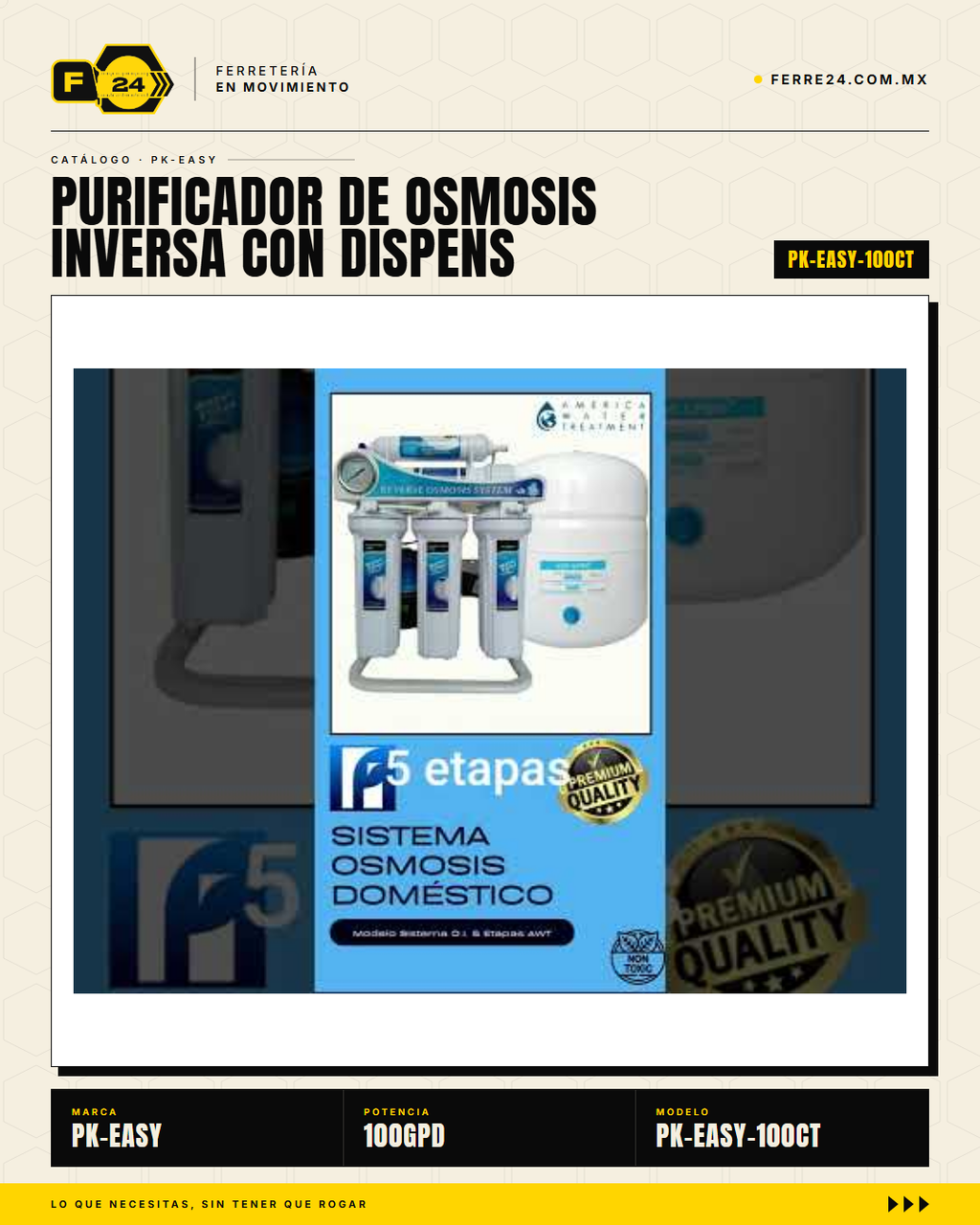 Purificador de Ósmosis Inversa 100GPD con Dispensador — PK-EASY 100CT · sec_001