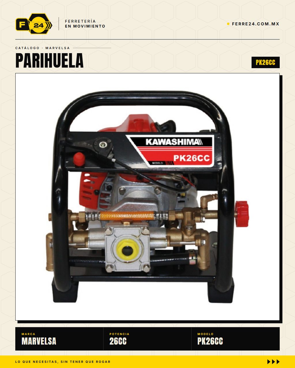 Parihuela Kawashima PK26CC — Motobomba Mochila 26 cc Bomba Bronce · sec_001