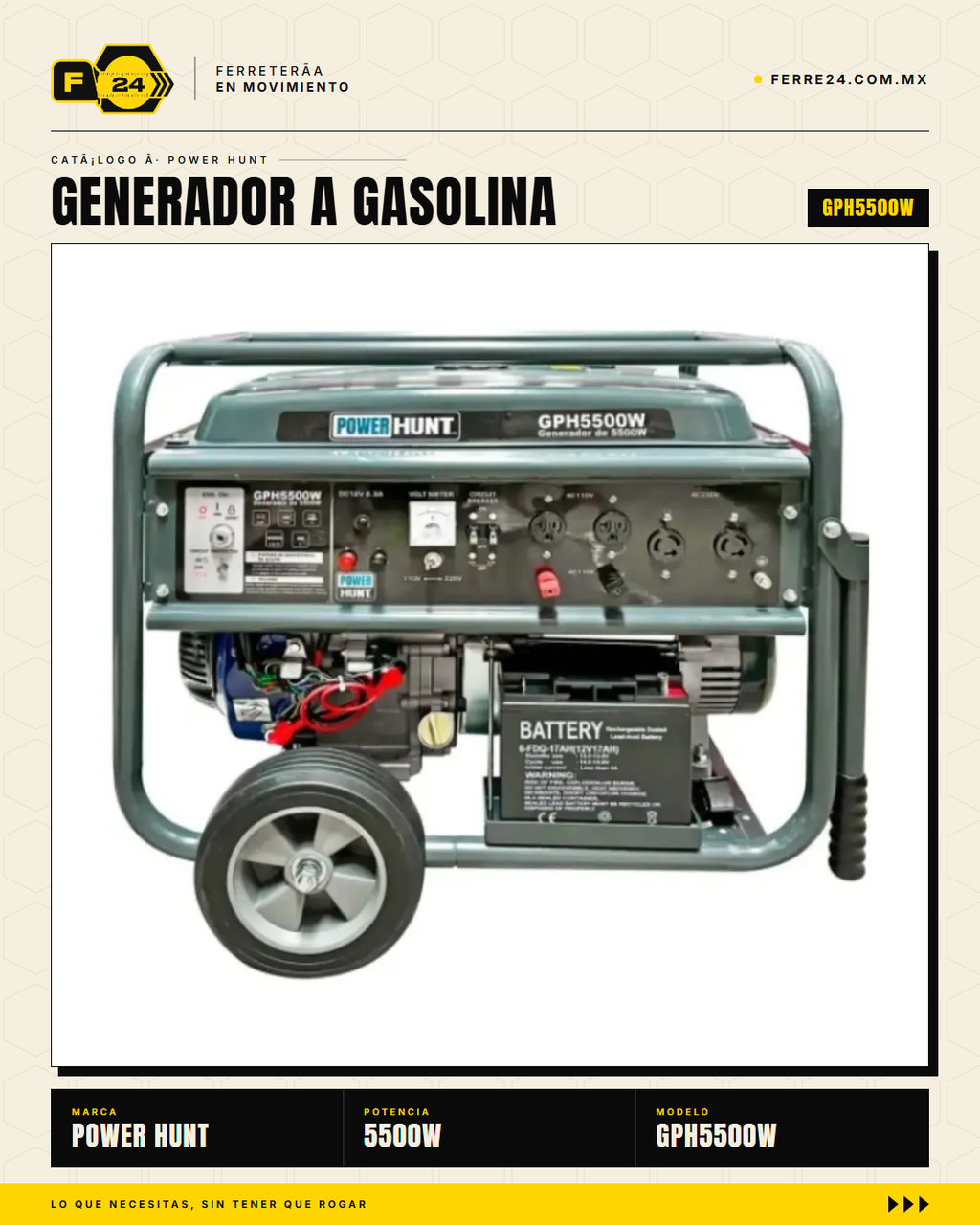GPH5500W — motor 15HP 4T detalle