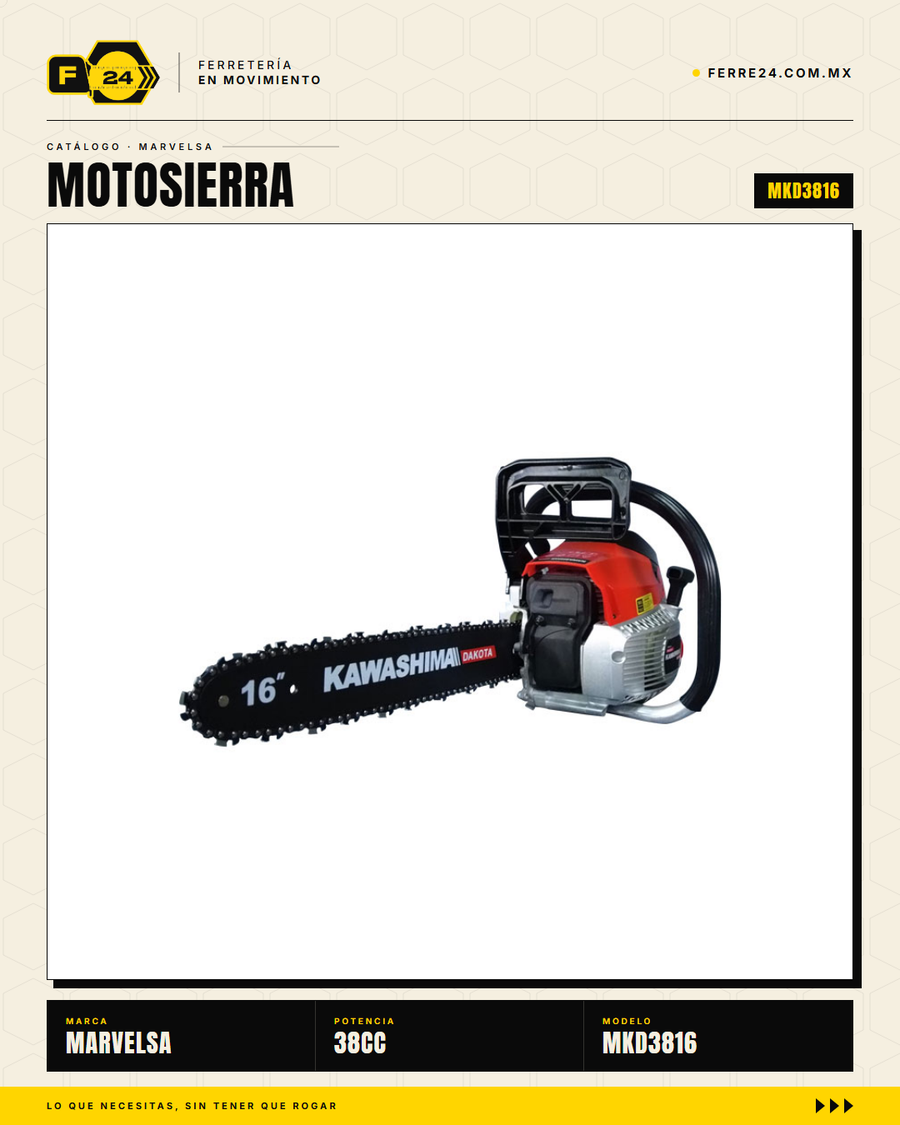 Motosierra Kawashima Dakota 38cc — Barra 16" con Kit Completo · sec_001