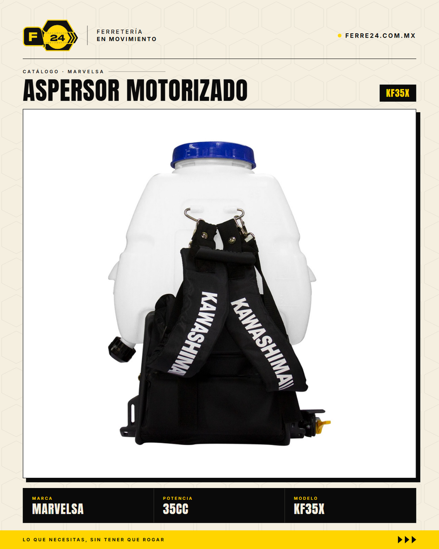 Aspersor Motorizado Kawashima KF35X — Motor 4T 35cc, Tanque 25 L

--- sec_001