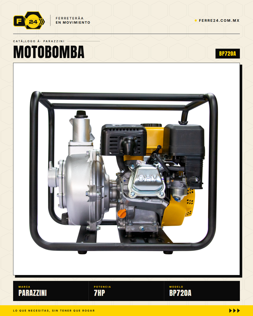 Motobomba Parazzini BP720A — 7 HP 2", 4 Tiempos OHV Gasolina · sec_001