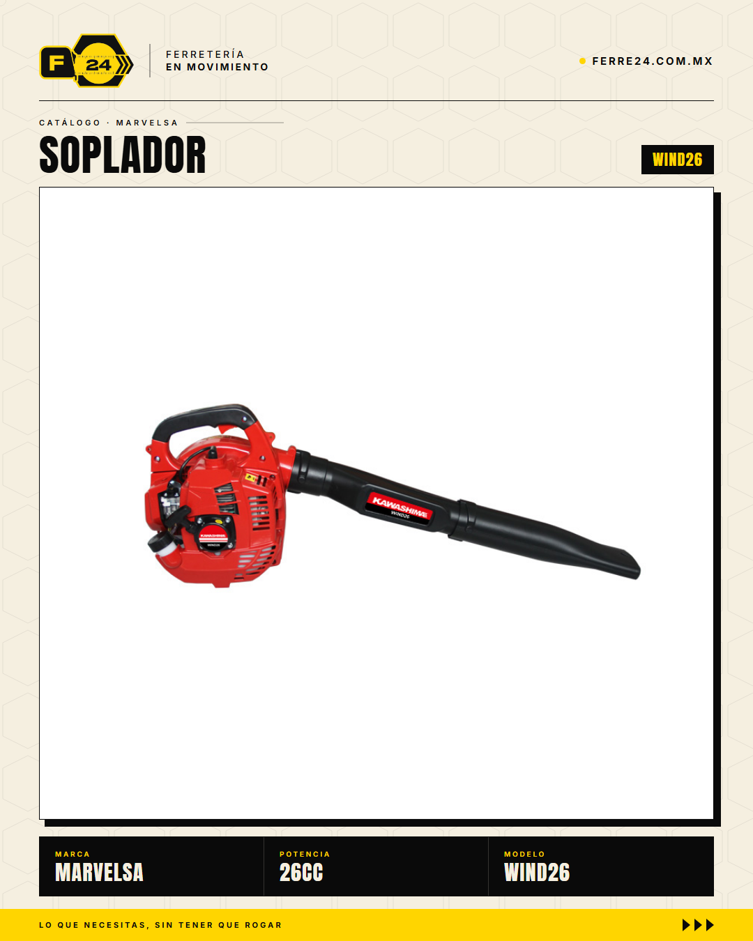 Soplador Kawashima 26 cc — Motor 2T, 650 m³/h, Encendido Manual · sec_001