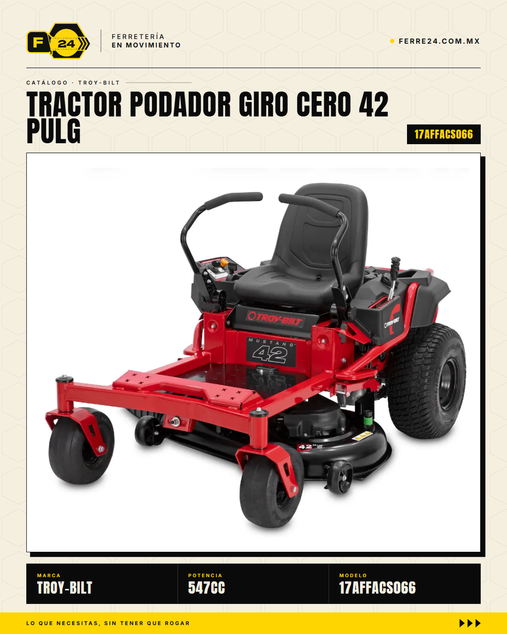 Tractor Podador Giro Cero 42" 547cc Troy-Bilt Mustang Z42 · sec_001