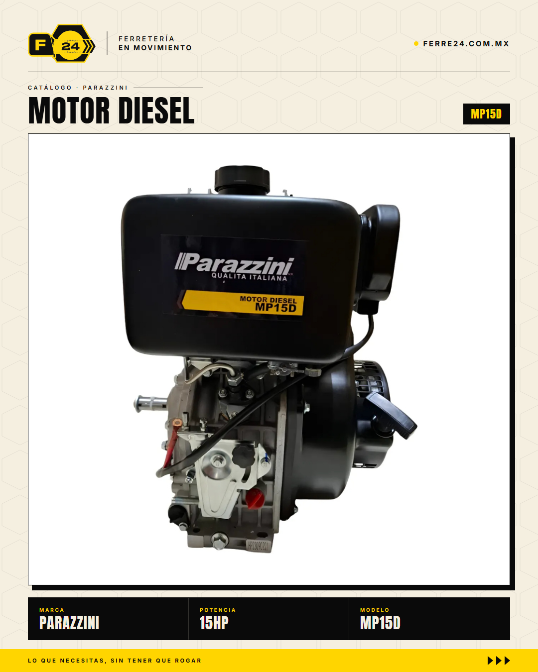 Motor Diesel 15 HP Parazzini MP15D con Arranque Eléctrico — Para Bomba, Generador y Obra · sec_001_marvelsa