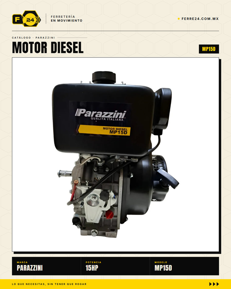 Motor Diesel 15 HP Parazzini MP15D con Arranque Eléctrico — Para Bomba, Generador y Obra · sec_001_marvelsa