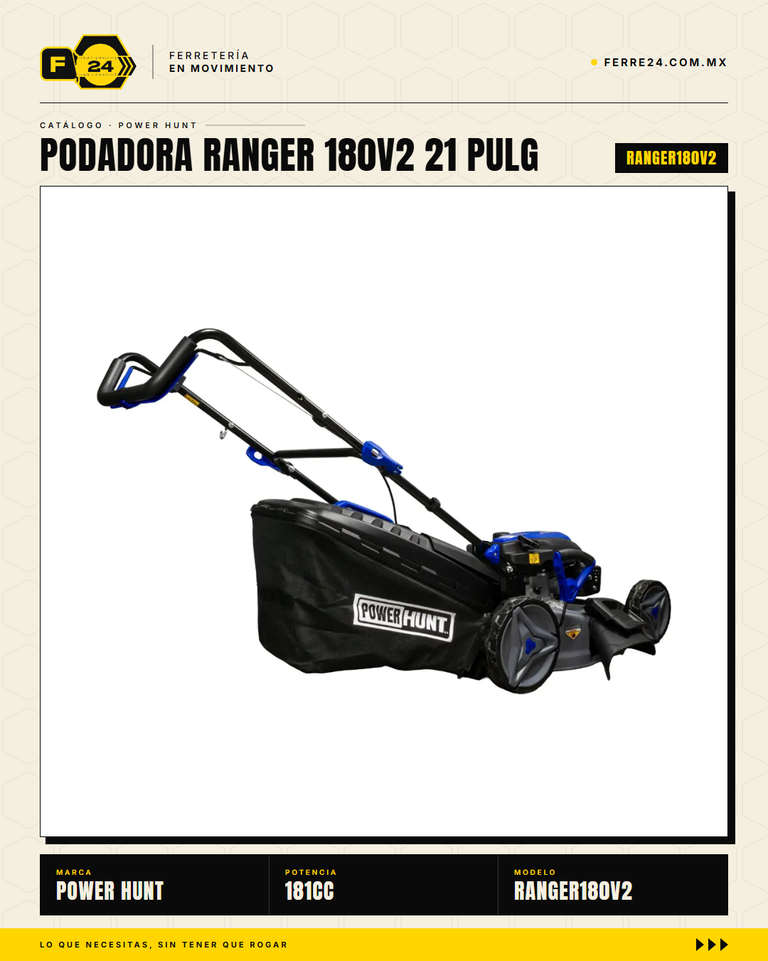 Podadora de Pasto 21" — 180 cc, Chasis de Acero y Triturado · sec_002