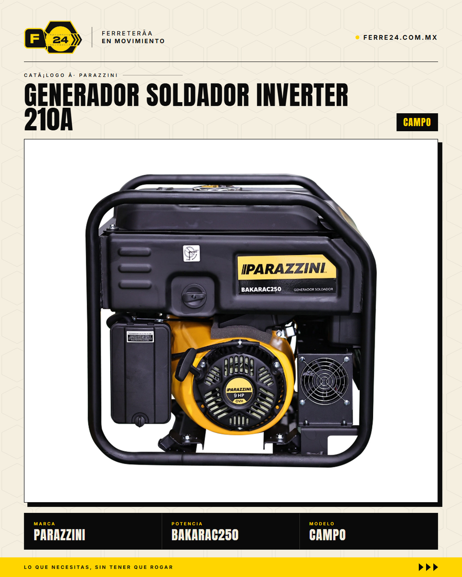 BAKARAC250 — panel soldadura inverter 20-210A + generador 5.5kW