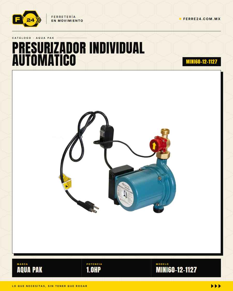 Presurizador Individual Automático AQUA PAK MINI60-12 — Serie MINI SMART, 60 lpm, 1/3 HP, 127 V · sec_002