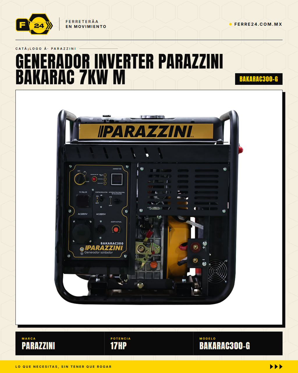 Generador-Soldador Inverter Parazzini BAKARAC300-G — 7.7 kW · 17 HP Gasolina · sec_002