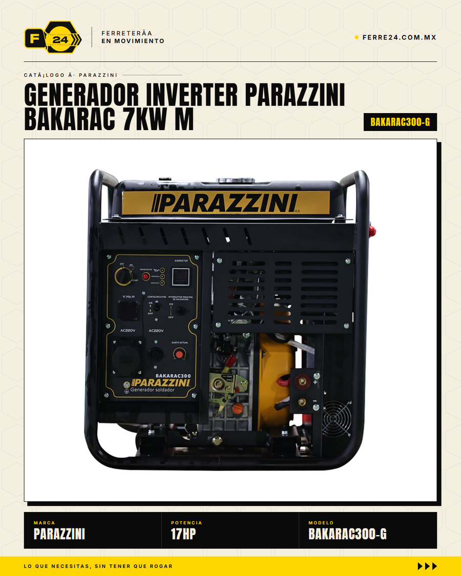 Generador-Soldador Inverter Parazzini BAKARAC300-G — 7.7 kW · 17 HP Gasolina · sec_002