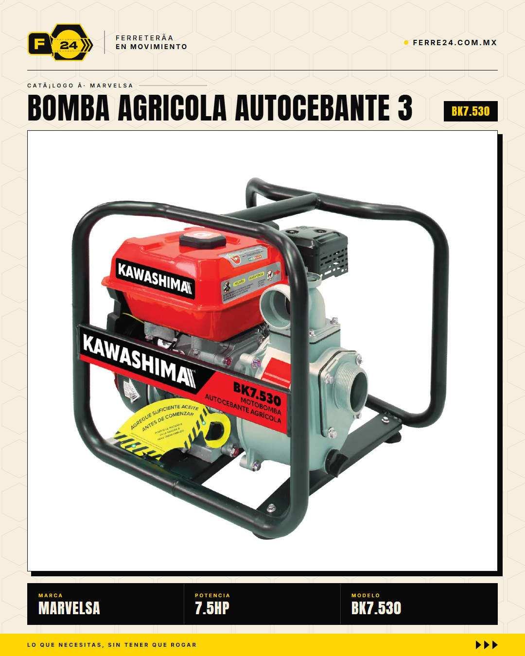 Bomba Agrícola Autocebante 7.5 HP 3" BK7.530 — 1000 L/min, Aluminio · sec_002