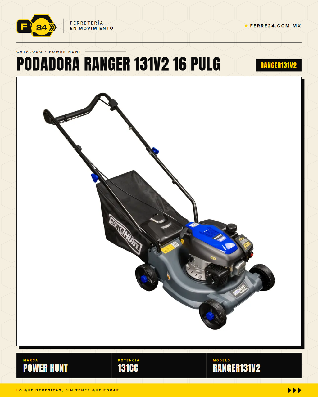 Podadora de Pasto 16" — 131 cc, Empuje Manual, Recolector de 35 L · sec_002