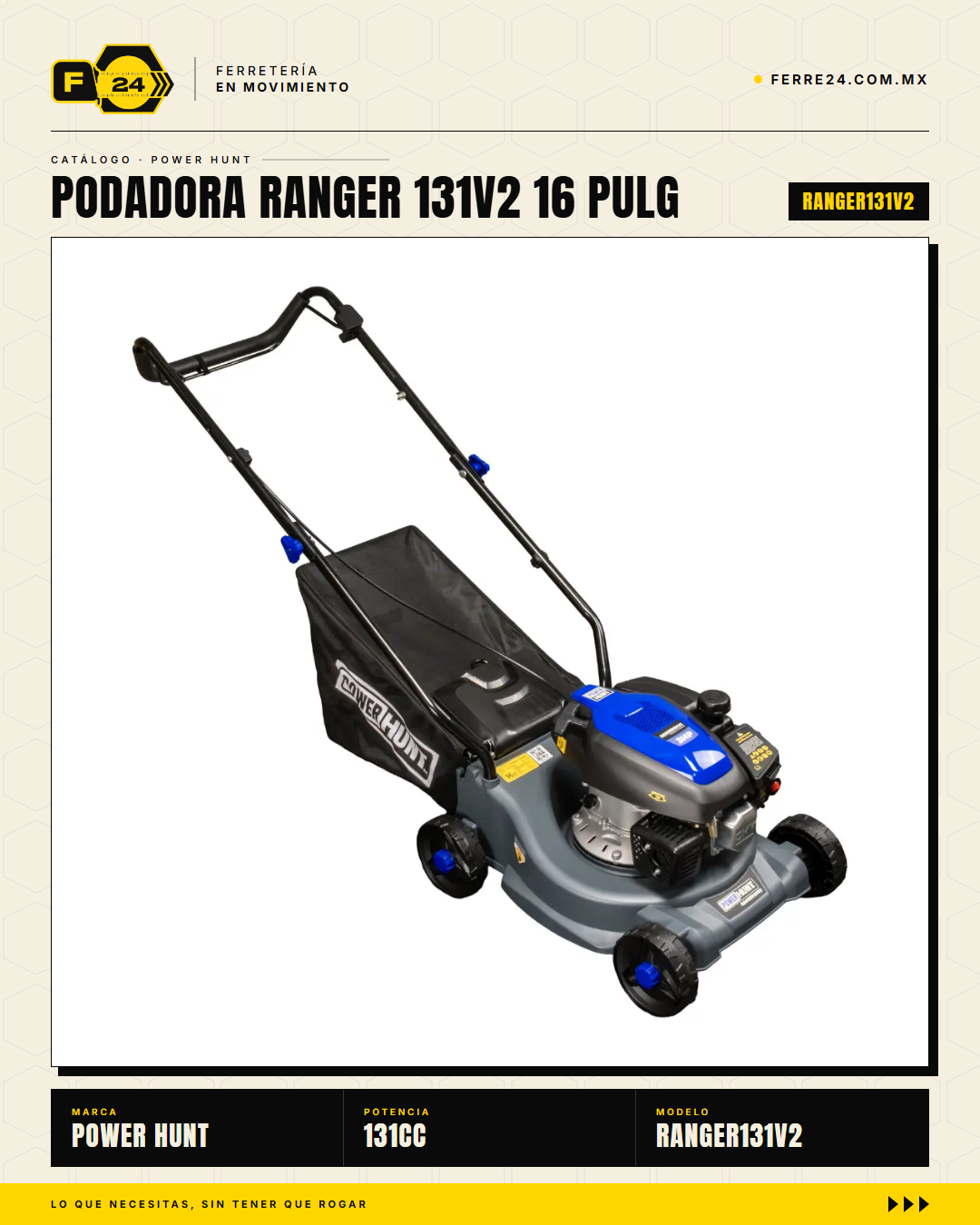 Podadora de Pasto 16" — 131 cc, Empuje Manual, Recolector de 35 L · sec_002