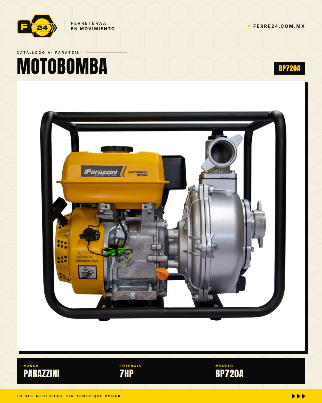 Motobomba Parazzini BP720A — 7 HP 2", 4 Tiempos OHV Gasolina · sec_002
