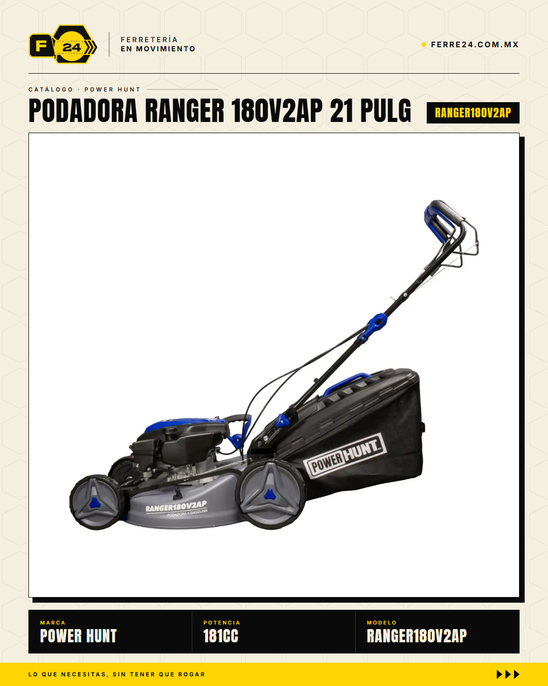 Podadora Autopropulsada 21" — 180 cc, Chasis de Acero y Triturado · sec_002