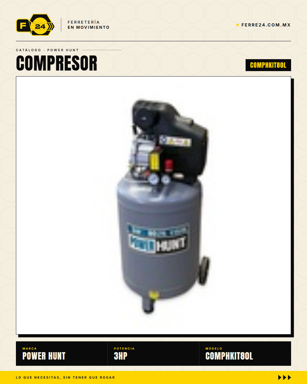 Compresor Eléctrico Power Hunt 80 L 3 HP — Doble Conexión Rápida + Kit Manguera y Pistola de Gravedad · sec_002
