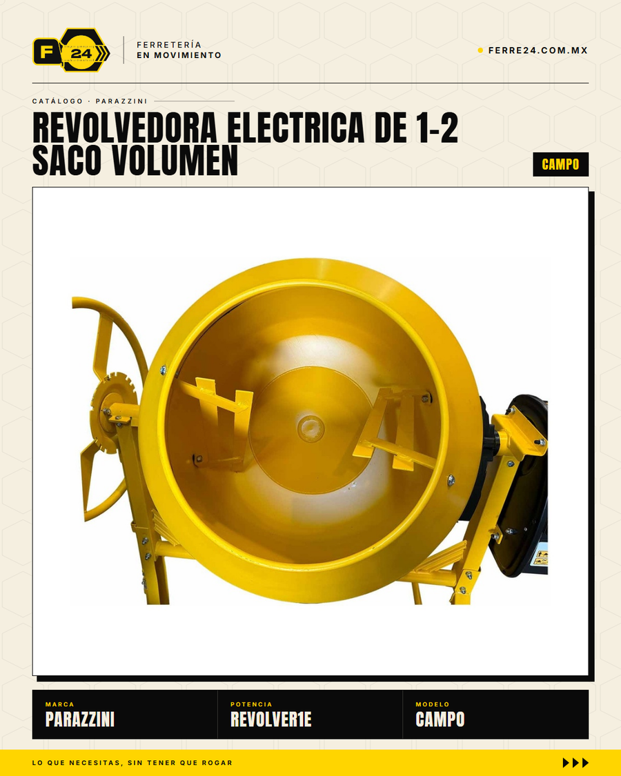 Revolvedora Eléctrica Parazzini 180 L — 650W, 110V, 1/2 Saco · sec_002