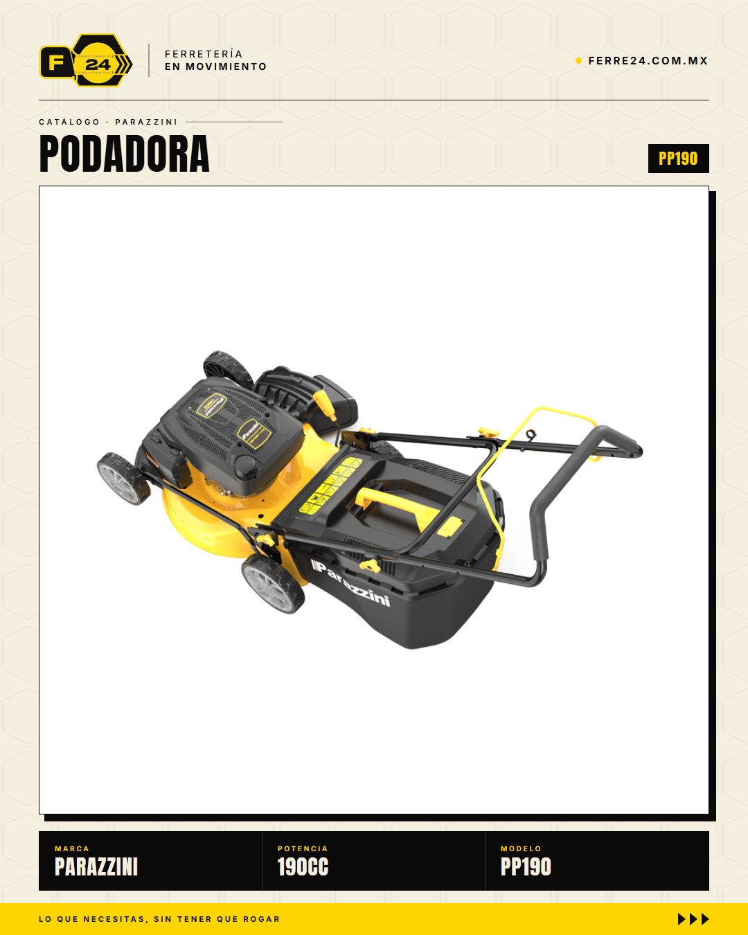 Podadora a Gasolina 190cc Parazzini Pro PP190 — Corte 21" y Bolsa 65L · sec_002