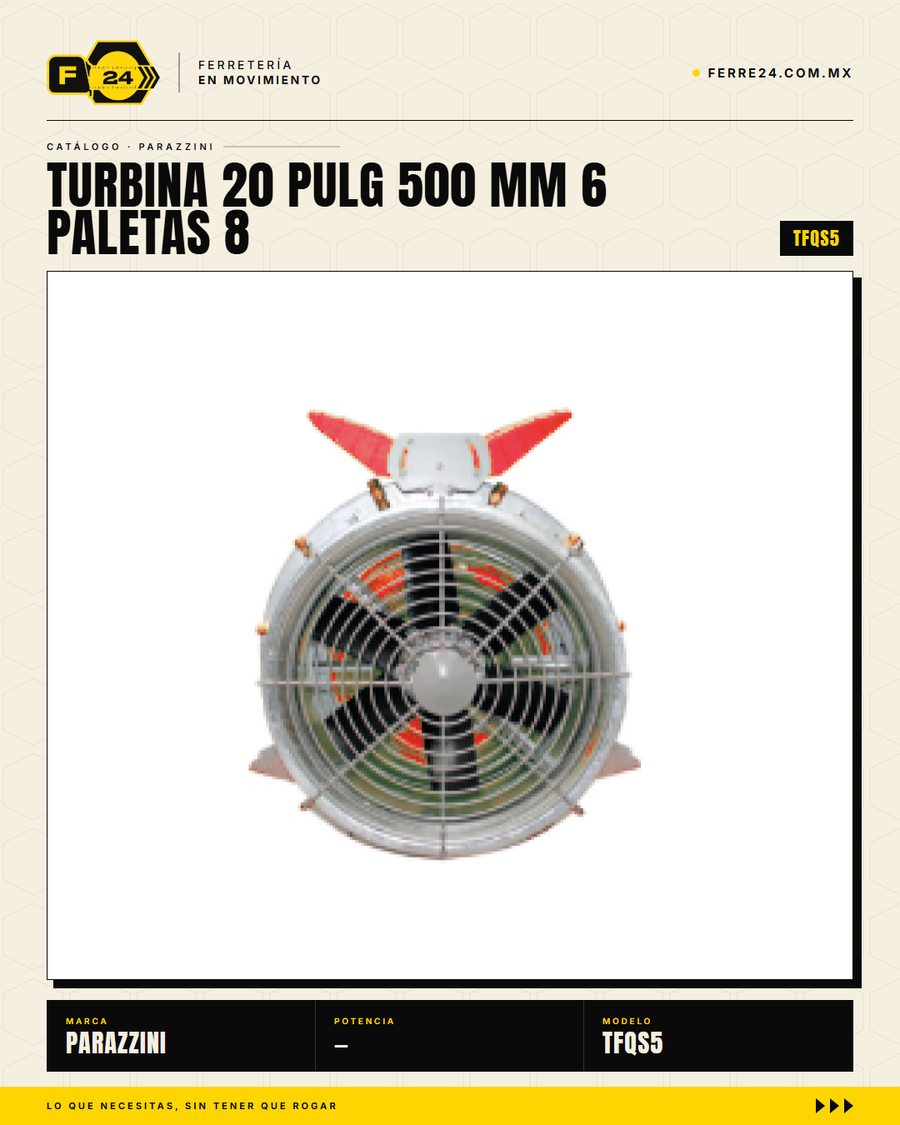 Turbina de Aspersión Parazzini TFQS5 — 20" (500 mm), 6 Paletas · sec_002