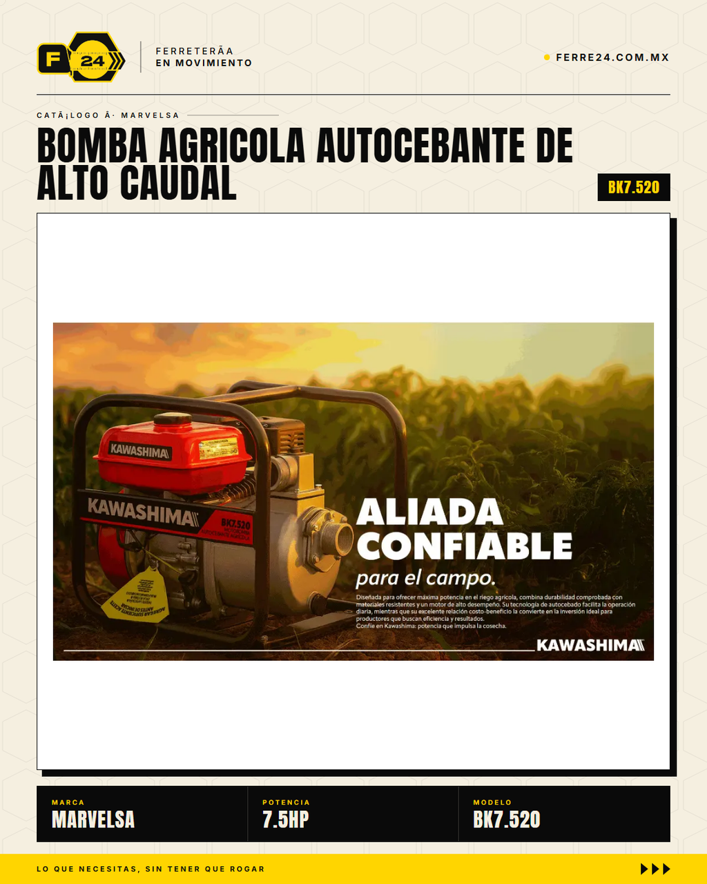 Bomba Agrícola Autocebante 7.5 HP 2" BK7.520 — 533 L/min, Aluminio · sec_002