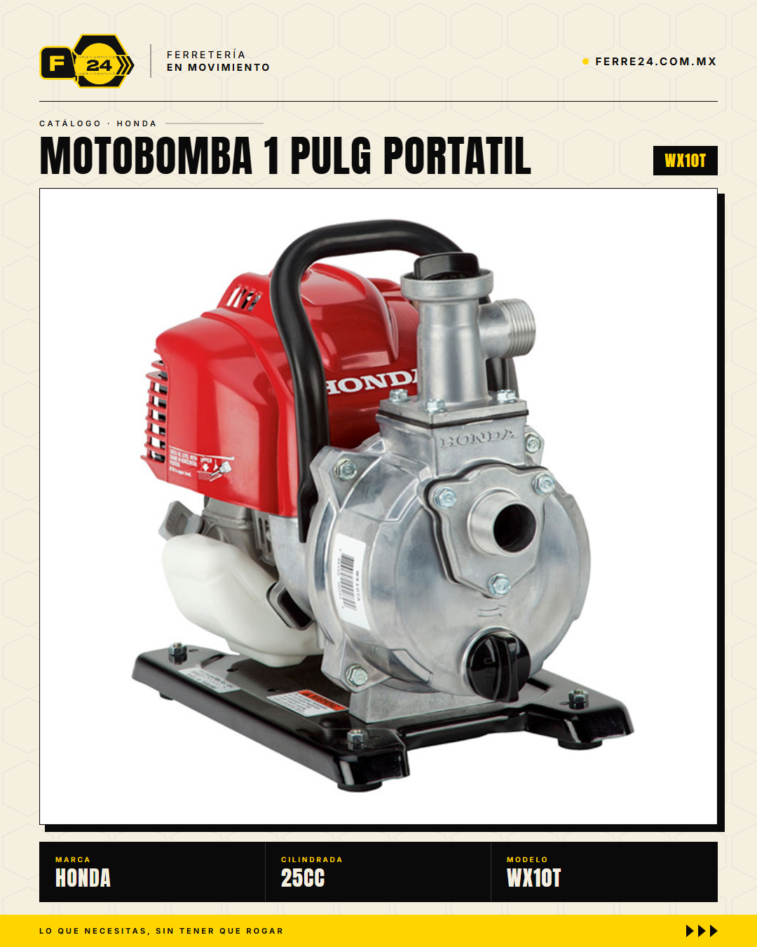 Motobomba Honda WX10T Portátil — Motor GX25, Autocebante a 8 m · sec_002