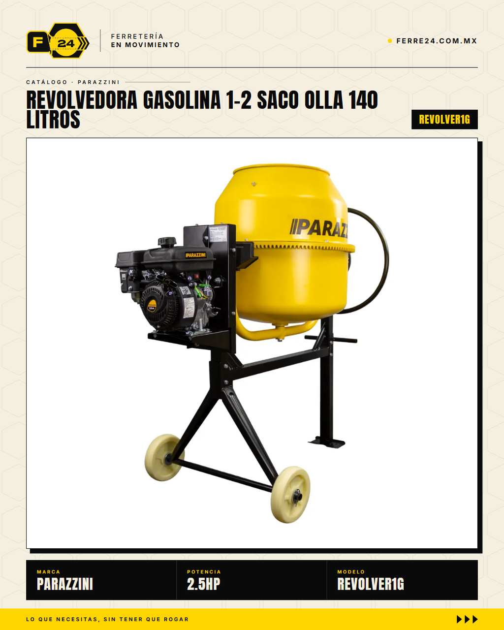 Revolvedora a Gasolina ½ Saco — Olla de 140 L, 2.5 m³/h · sec_002