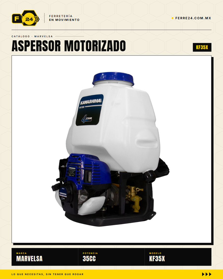 Aspersor Motorizado Kawashima KF35X — Motor 4T 35cc, Tanque 25 L

--- sec_002
