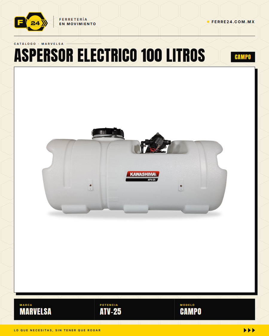 Kawashima ATV-25 — Aspersor Eléctrico 100 Litros. Sin ruido. Sin humo. Sin esfuerzo. · sec_002