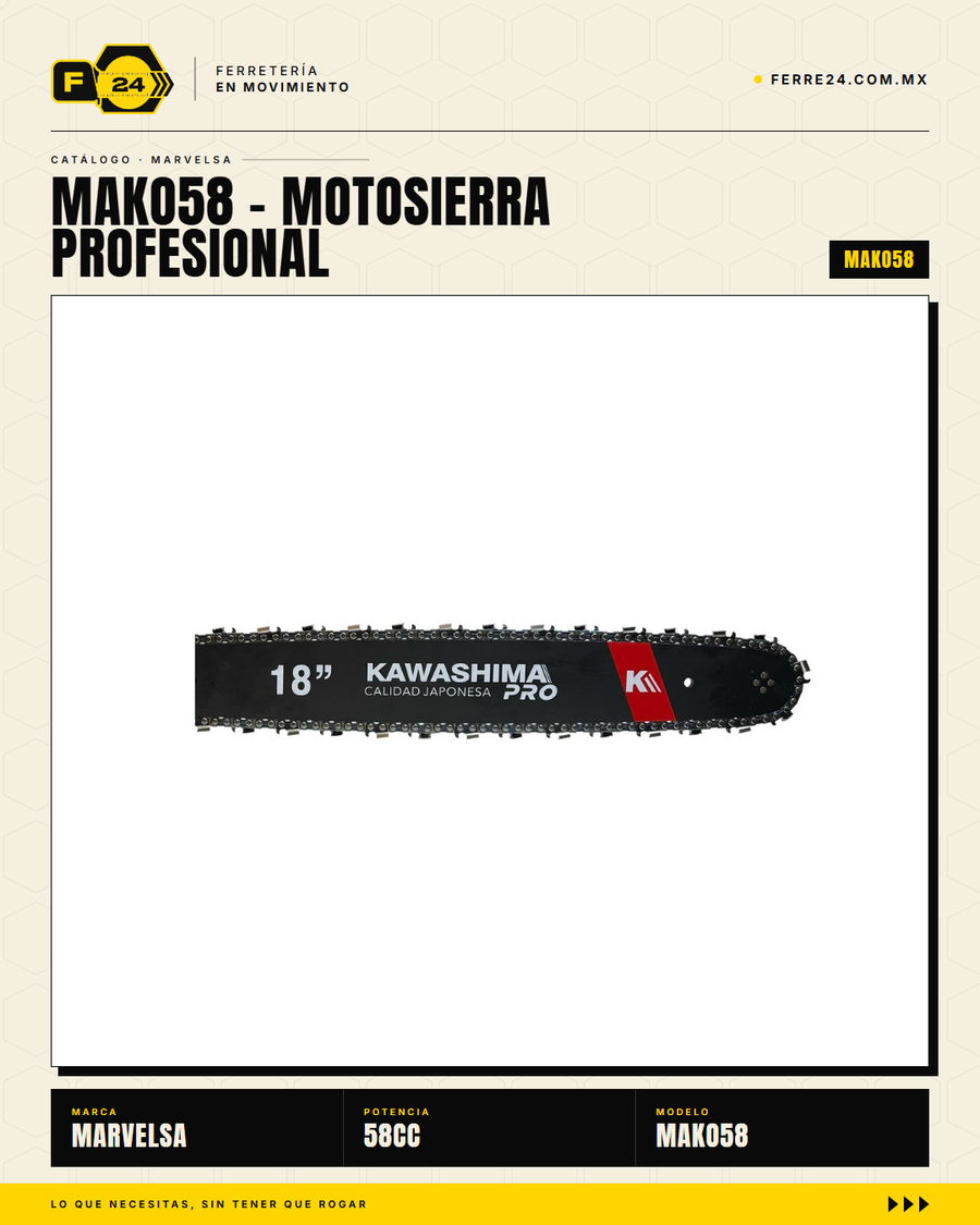 Motosierra Kawashima Pro 58 cc — Kit completo, lista para trabajar · sec_002