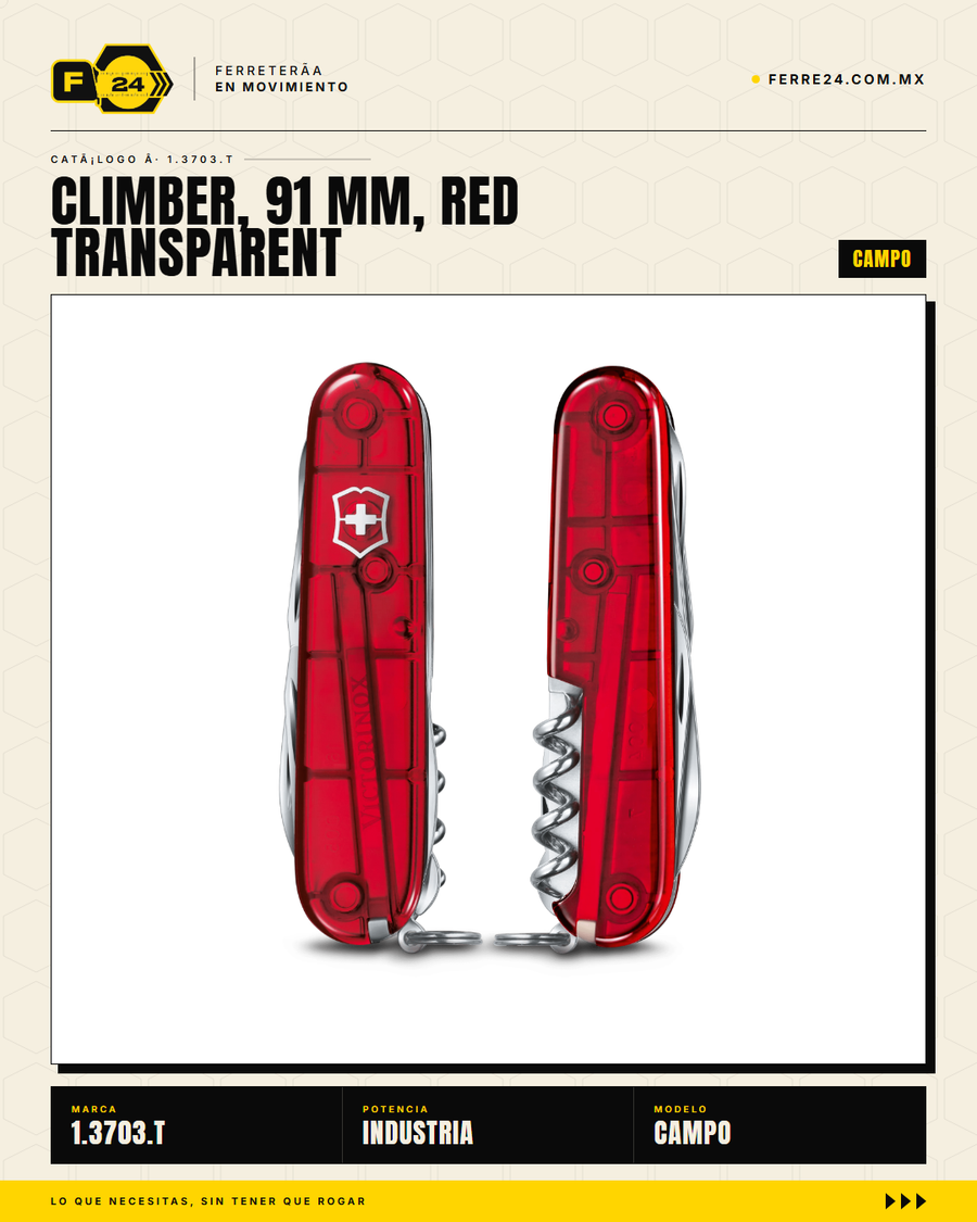 Victorinox Climber 91mm Rojo Transparente — Navaja 18 Funciones — vista alternativa