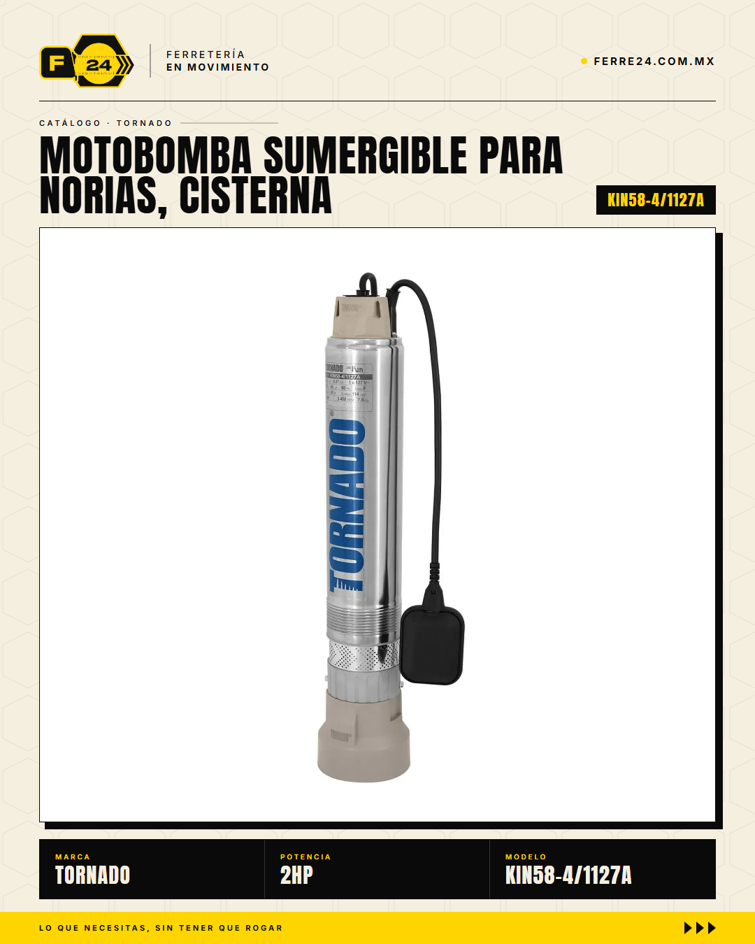 Bomba Sumergible TORNADO KIN58-4 1/2 HP para Norias, Cisternas y Pozos Profundos · sec_002