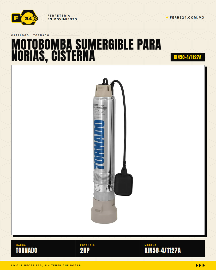Bomba Sumergible TORNADO KIN58-4 1/2 HP para Norias, Cisternas y Pozos Profundos · sec_002