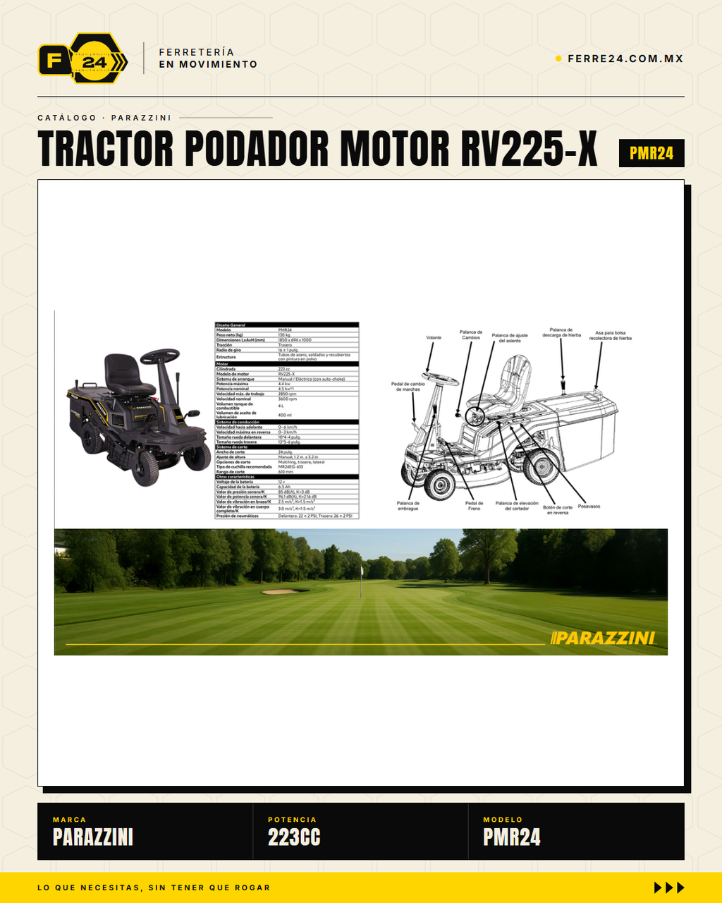 Tractor Podador Parazzini PMR24 — Motor 223cc 4T, 24 Pulgadas, Encendido Eléctrico · sec_002
