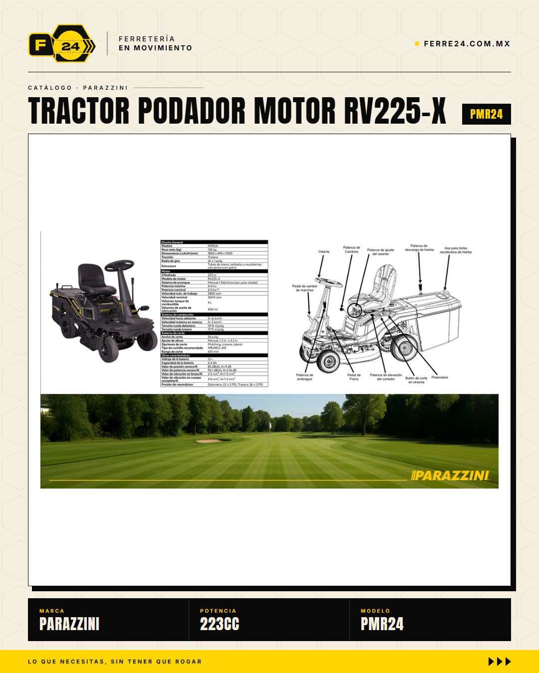 Tractor Podador Parazzini PMR24 — Motor 223cc 4T, 24 Pulgadas, Encendido Eléctrico · sec_002