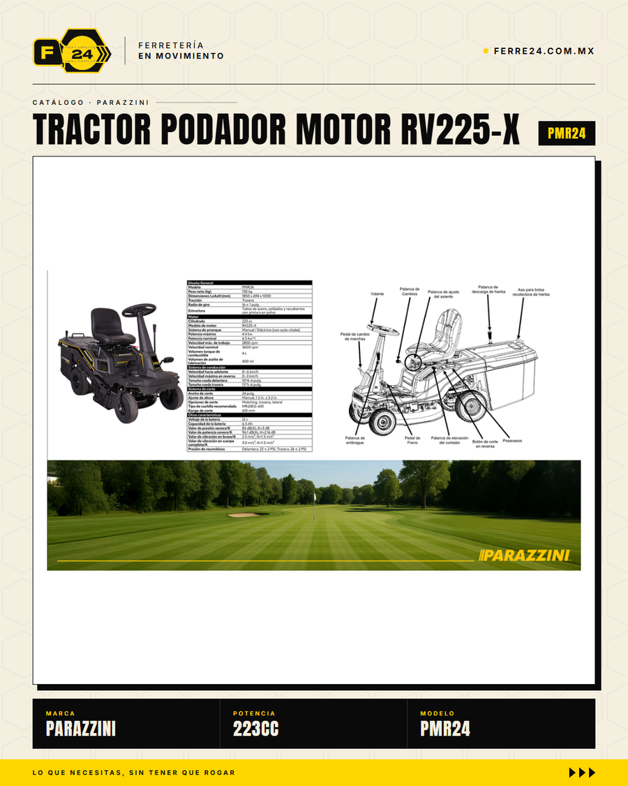 Tractor Podador Parazzini PMR24 — Motor 223cc 4T, 24 Pulgadas, Encendido Eléctrico · sec_002
