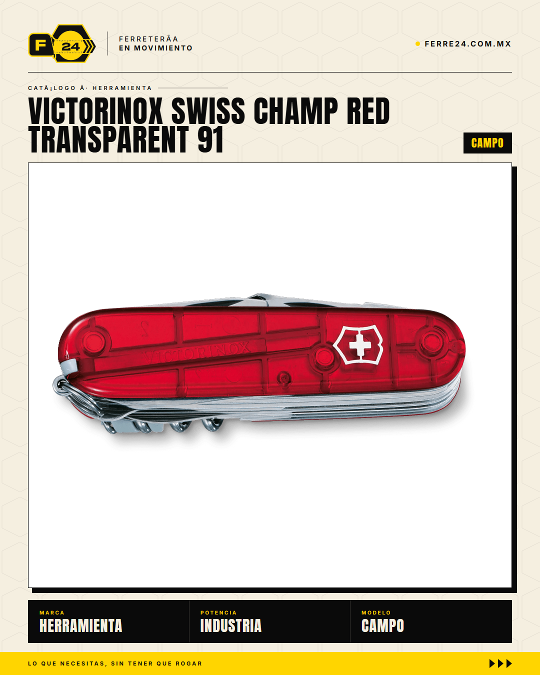 Victorinox Swiss Champ 91mm Rojo Transparente — Navaja Multiusos 33 Funciones — vista 002
